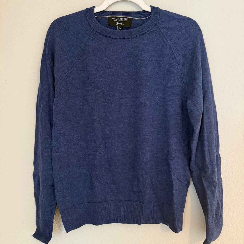 Banana Republic Men's Navy Blue Knit Crewneck Sweater Wool Italian Yarn Medium
